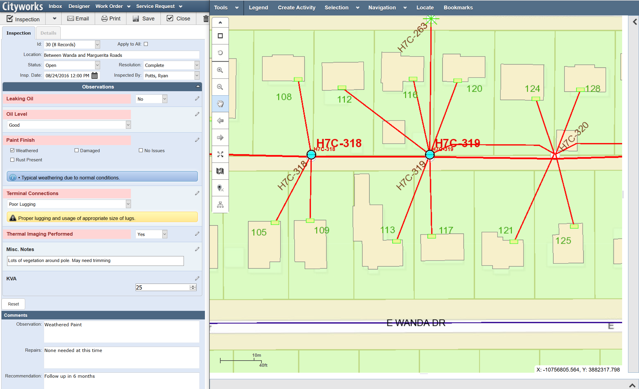 Cityworks provides out-of-the-box standard inspection templates or configurable inspections for organization-specific needs.