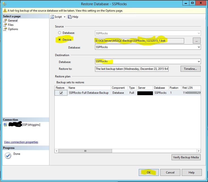 Figure 4. Restore Database GUI