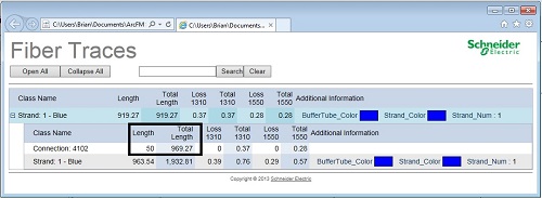Fiber Manager Trace Report with Splice Length