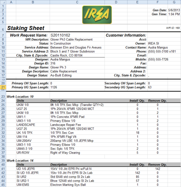 Staking Sheet