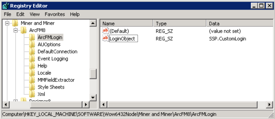 Registry Key for ArcFM Login Object
