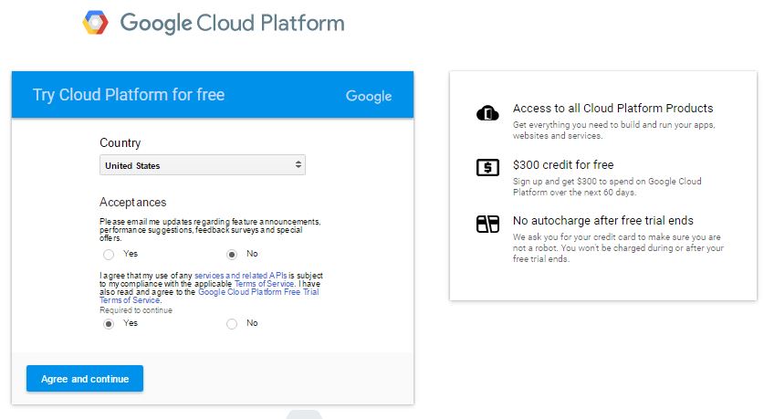 Figure 1.  Google Initial Screen - Establishing Cloud Infrastructure