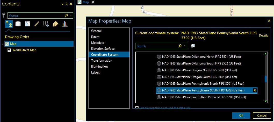 Figure 2. Establishment of Map Projection - Naming GIS Features