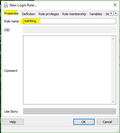 Figure 12. Addition of New User - PostgreSQL for ArcGIS