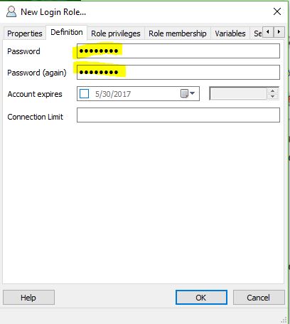 Figure 13. Password Specification - PostgreSQL for ArcGIS