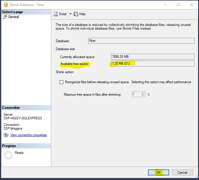 Figure 4. Shrink Database GUI - Database Management 101